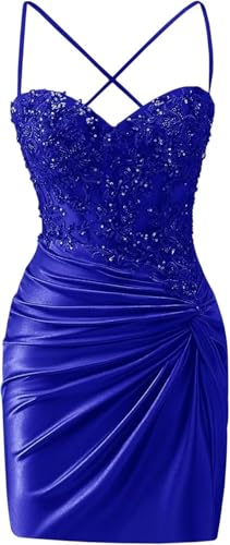 Women's Satin Lace Appliques Homecoming Dress 2025 Short V Neck Formal Evening Party Dresses PU237