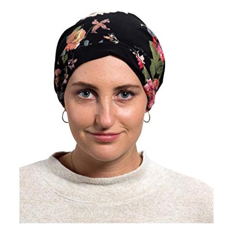 Candid Signature Apparel Women’s Slouchy Baggy Chemotherapy, Soft & Comfortable Beanie, Floral Batik Prints, Black Cover