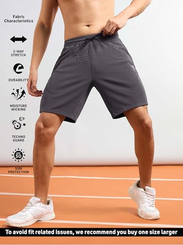 Image of TECHNOSPORT Men Solid Slim Fit Sports Shorts TS Flexi Polyester Mid Rise Drawstring Shorts Pant for Men Pockets Gym Workout Running Joggers Casual Quick Dry