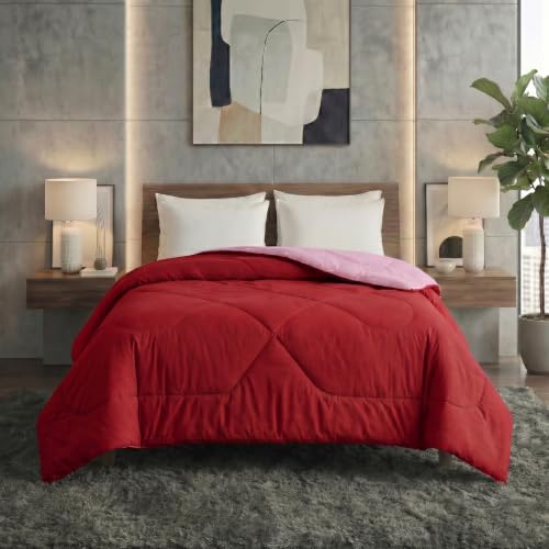 Image of DECORUM Reversible Comforter Double Bed 250 GSM | Red & Baby Pink | Ultra Soft Microfiber Quilt | Lightweight All Season Comforter | (228 X 223 CM)