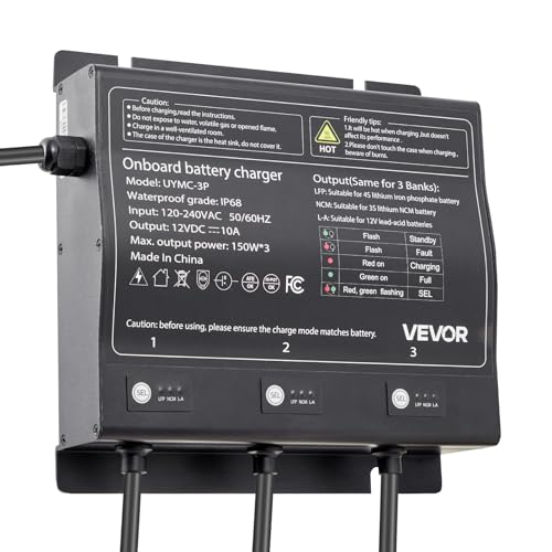 VEVOR Marine Battery Charger, 3-Bank 10A (10A/Bank) 12V Onboard Battery Charger, IP68 Waterproof Smart Charger for Lithium-Ion LiFePO4, NCM, Lead-Acid Batteries, Large Boats, Yacht, RV, Trailer by VEVOR - Used condition - Image 3