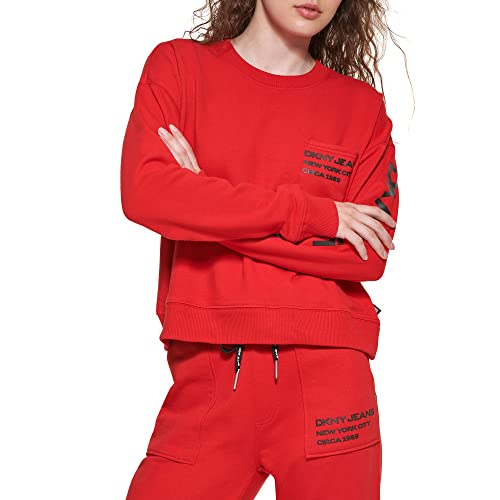 Image of DKNY Women's Jeans Women's Casual Pullover Sweatshirt, Ave Grey, XL