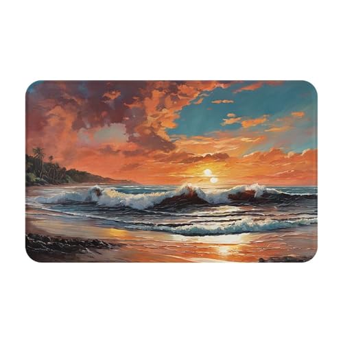 Beach Sunrise Print Living Room Bathroom Kitchen Anti Slip and Absorbent Carpet, Indoor Entrance Door Muddy Floor Mat, Ultra Soft Washable Carpet 21x31.5 Inches
