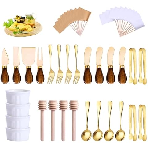 Charcuterie Boards Accessories(29 PCS) Cheese Spreaders for Charcuterie Board Mini Serving Spoon Fork Tongs Blank Toothpick Flags Bowl Cover