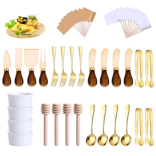 Charcuterie Boards Accessories(29 PCS) Cheese Spreaders for Charcuterie Board Mini Serving Spoon Fork Tongs Blank Toothpick Flags Bowl by GUZE-US - Used condition - US$24.83
