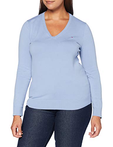 Preisvergleich Produktbild Tommy Hilfiger Damen V-Neck Sweater Pullover, Blau (Moon Blue), L