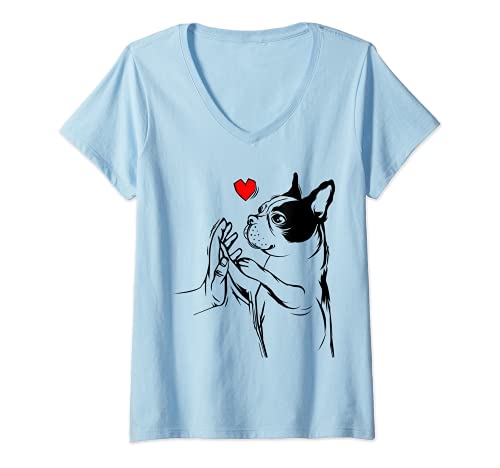 Donna Idea regalo Boston Terrier love mistress cani Maglietta con Collo a V