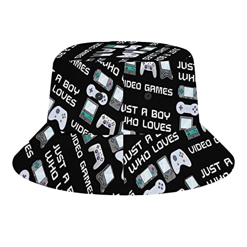 Just A Boy Who Loves Video Games Bucket Hat, Summer Fisherman Cap For Women Men, Unisex Packable Beach Sun Hat For Vacation Travel Outdoor #TOP6