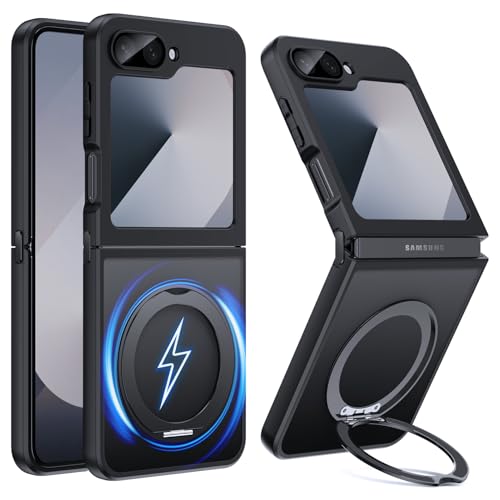 Galaxy Flip5/Flip6/Flip7 FE �p �P�[�X �����O 360�x��]�X�^���h �J�o�[ �}�O�l�b�g���� Magnetic �ϏՌ� �ČRMIL�K�i �X�g���b�v�z�[���t�� ���C�����X�[�d �h�w�� ���� �N���A �� 25-ZF6-01