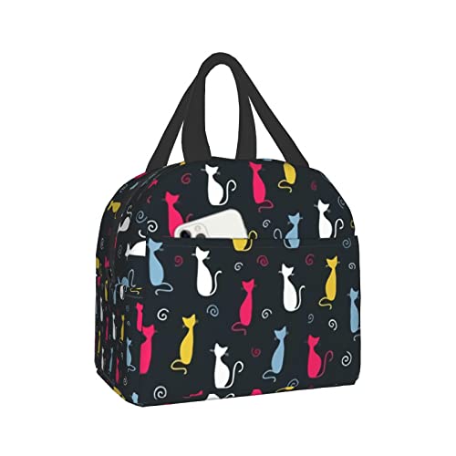 Hulnulnu Cute Color Cats Insulated Lunch Bag, Funny Cat Lunch Box, Cooler Thermal ReusableTote with Pocket for Women Men Work Office Picnic School