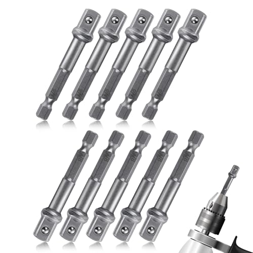 10 PCS 3/8 Impact Adapter, Impact Socket Adapter Drill Socket Adapters Sockets Drill Bit Adapters Wobble Extension Set Metal Accessories for Automotive DIY Impacts Driver Sockets (Steel)
