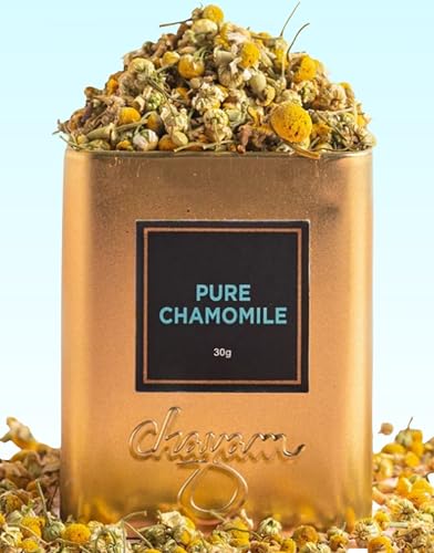 Image of CHAYAM Chamomile Infusion - 30g Loose Tea | Pure Whole Chamomile Flowers Dried | Calming Bedtime Herbal Infusion | For Sleep & Stress Relief | Caffeine-Free | Premium Tin Caddy | Herbal Infusion