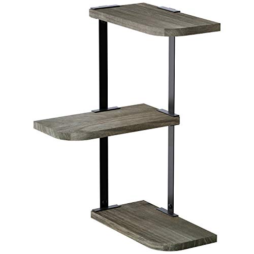 Love-KANKEI Corner Shelf Wall Mount 3 Tier Rustic Wood Floating Shelves for Bedroom