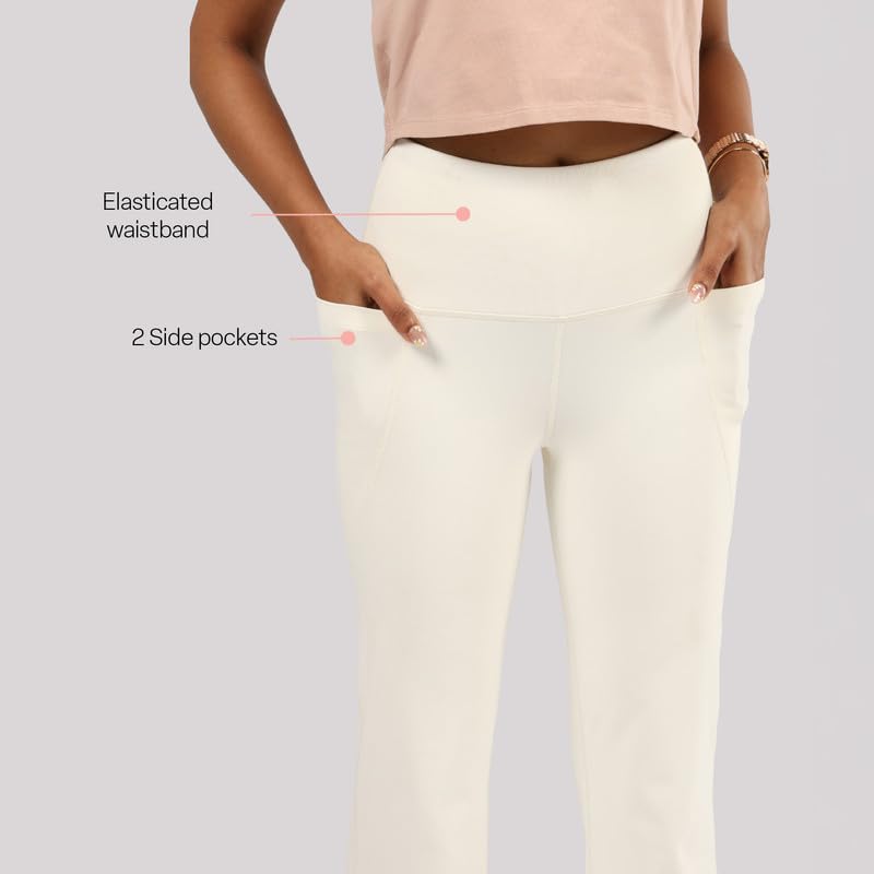 Image of BlissClub Ultimate Flare Pants for Women Upto 5'4 ft | Ribbed Waistband, 4 Pockets | High Waist Trousers and Formal Pants for Office wear