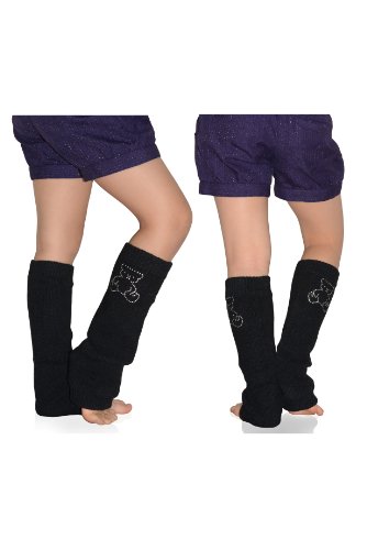 Fashion Mic Bejeweled Teddy Bear Leg Warmers Kid Size One Two or Three Pack (kid size, 2 pairs of black)
