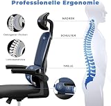 naspaluro Bürostuhl Ergonomischer, Schreibtischstuhl mit Hochklappbaren Armlehnen, Dynamischer Lordosenstütze, Höhenverstellbarer Bürostuhl mit 120° Wippfunktion, Upgrade Schwarz