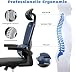 naspaluro Bürostuhl Ergonomischer, Schreibtischstuhl mit Hochklappbaren Armlehnen, Dynamischer Lordosenstütze, Höhenverstellbarer Bürostuhl mit 120° Wippfunktion, Upgrade Schwarz