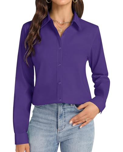 Image of J.VER Button Down Shirts for Women Stretch Collared Cotton Long Sleeve Dress Shirt Business Casual Blouse for Work