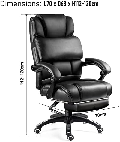 Blisswood Executive Office Chair With Footrest & Lumbar Support Ergonomic Recliner Computer Desk Chair Adjustable Back Rest Heavy Duty 360° Swivel Gaming Chair Black for Home Office with Tilt Function