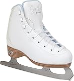 Riedell Sparkle Junior Kids Ice Skates for Girls and Boys - Beautiful, Supportive Uppers with Glitter Accents, PVC Soles, and Stainless Steel Blades - Ice Blue - Size 1 JR