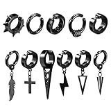 JSTHHTT 10 pcs Pendientes de Aro para Hombre Acero Inoxidable Cruz Cadena Pendientes Negro Hoop Pendientes Diseño Punk para Hombre Mujer