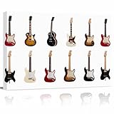 Shine-Home Music Wall Art for Living Room/Bedroom, Red Beige Guitar Modern Art Canvas Bathroom Decor Wall Art Kitchen Office Framed Wood Oil Painting Picture, 16'x20'