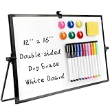 EOOUT White Board Dry Erase with Stand, 12'X16' Double-Sided Desktop Board Magnetic Small Whiteboard Easel for Kids, Students Drawing Memo to Do List Wall Desk School