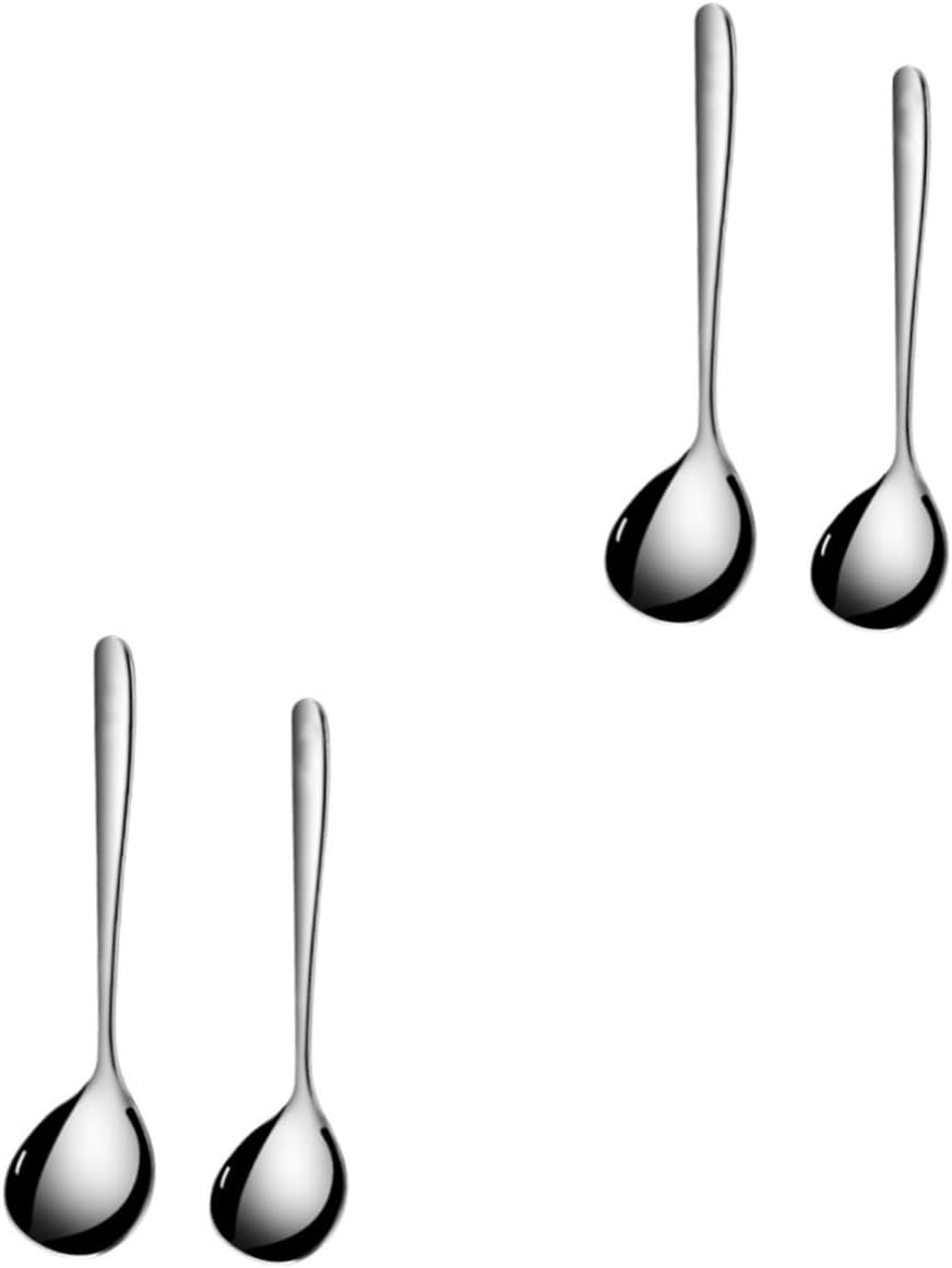 PRETYZOOM 4pcs Stainless Steel Porridge Spoon Handle Kitchen Utensil for Soup and Cooking Safe Non-chemical Leaching Smooth Design for Easy Scooping and Serving