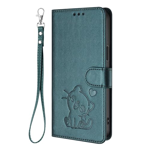 「Olier」Xperia 10 VII 用 ケース 手帳型 エクスペリア10 VII 用 カバー 可愛い押しハート猫柄 レザーケース カード収納 スタンド機能 耐衝撃 財布型 カバー マグネット内蔵 レンズ保護 ストラップ付き スマホケース