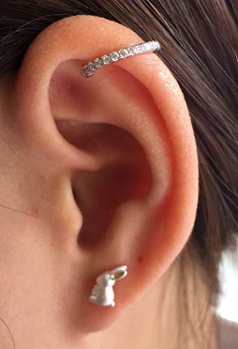 Small Hoop Cubic Zirconia Huggie Clip On Earrings Ear Cuffs for Non Pierced Ears Cartilage3
