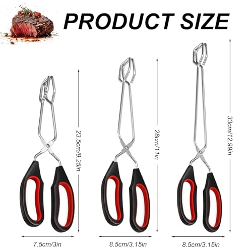 Grillzange 3er Set, Edelstahl Küchenzange Schere, BBQ Grillzange mit Griff, Scherenzangen Set für Grillen und Kochen, Wurstzangen für Barbecue und Küche