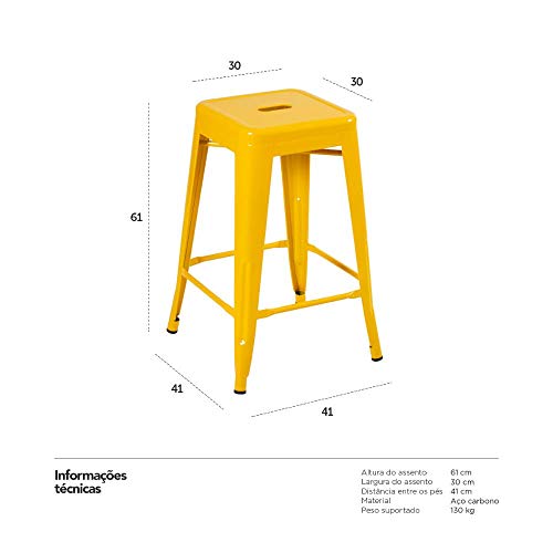 Banqueta Iron Tolix - 61 cm - Industrial - Aço - Vintage - Amarelo