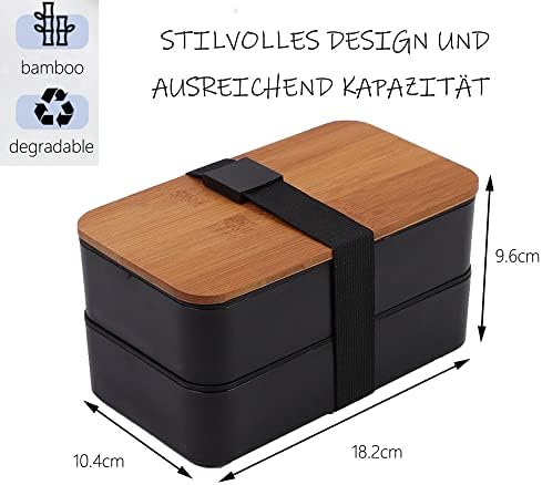 Bento Box Japanese - Lunch Box with Compartments - 3 Piece Cutlery - Lunch Box with Bamboo Lid for School and Work for Children and Adults