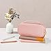 Sooez PU Pencil Case, High Capacity Pencil Bag, Aesthetic Pen Pouch with zipper, 3 Compartment Pen Bag Wide Opening, Portable Stationery Storage and Organizer, School Supplies for Teen, Pink