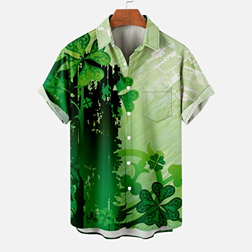 Usnsm Shirts For Men,Bowling Shirts For Men Retro Short Sleeve Button Down Shirt Casual Green Shamrock Printed Beach Shirt #TOP2