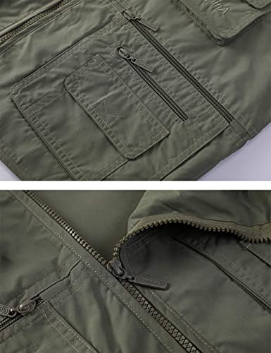 Gihuo Men's Summer Cotton Leisure Outdoor Pockets Fish Photo Journalist Vest (Large, Army Green) #TOP4