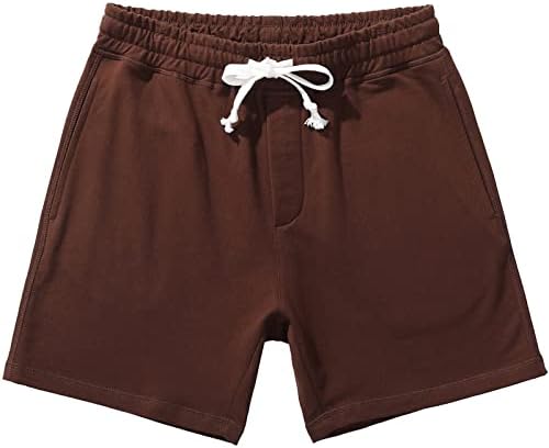 AMY COULEE Mens Athletic Workout Shorts 5.5" Cotton Casual Shorts Elastic Waist Joggers Sports Sweat Shorts (Chocolate Brown, L)