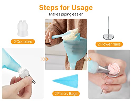 Kootek 42Pcs Piping Bags And Tips Set, Cupcake Piping Tips Cake Decorating Kit With 36 Numbered Cake Frosting Icing Tips, 2 Silicone Pastry Bags, 2 Flower Nails, 2 Reusable Couplers For Baking #TOP4