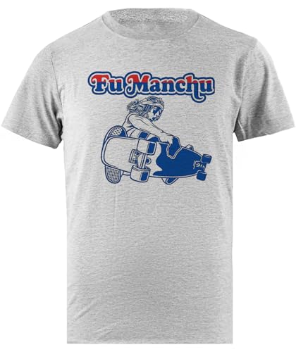 OLDRYTEE Fu Manchu T-Shirt da Uomo in Cotone Grigia da Uomo