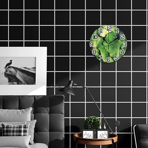 GISPOG Ginko Horloge murale ronde à quartz silencieuse sans tic-tac, fonctionne à piles, pour maison, bureau, école, décoration de chambre - 25,4 cm – vue 4