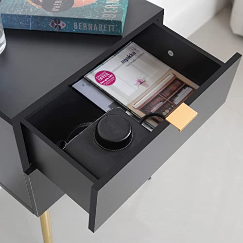 Black Nightstand Set Of 2, Wood End Table For Living Room, Side Table, Mid Century Modern Night Stand With 2 Drawer, Sturdy Construction, Easy Assembly #TOP2
