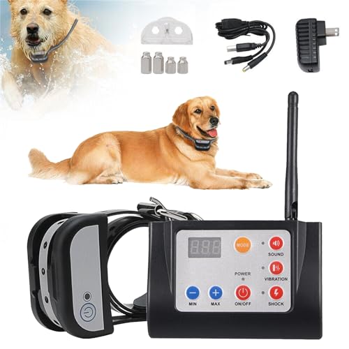 SXDDHZX Wireless Dog Fence Electric Training Collar 2-in-1, Safe Effective Vibrate/Shock Dog Fence, Adjustable Range 990ft, IP65 Waterproof Collar Receiver, Suitable and Harmless for All Dogs,for1dog