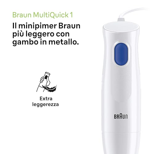 Braun MultiQuick 1 MQ10.201MWH MINIPIMER con 5 ANNI DI ASSISTENZA, Frullatore ad Immersione Leggero, Tecnologia EasyTwist, 2 ACCESSORI, asta in acciaio, 450W, Bianco - Immagine 2