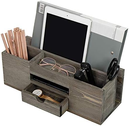 Liry Products Brown Wooden Desktop Organizer Multiple Compartments Rack Shelf Drawer Tabletop Wood Storage Cabinet Office Supplies Caddy Document Stationery Holder Accessory Sorter Vanity Home