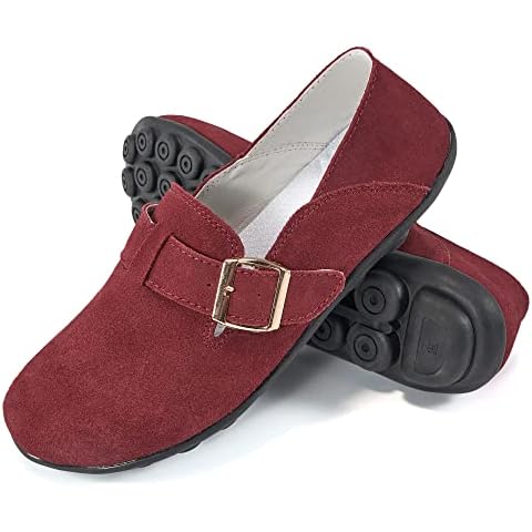 Ecetana Loafers for Women Slip On Shoes Adjustable Casual Comfort Walking Flats Loafers Womens Fashion Round Toe Driving Moccasins Boat Shoes WineRed Cover