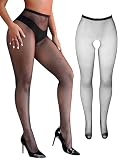ohyeahlady Collant Resille Noir Ouvert à L'Entrejambe Sexy Grande Taille Collant Sexy Femme Curvy Bas Resille Tenue Hot Filet Lingerie Ouverte Cosplay Halloween Vêtements Chic Noir Ouvert,L XXL