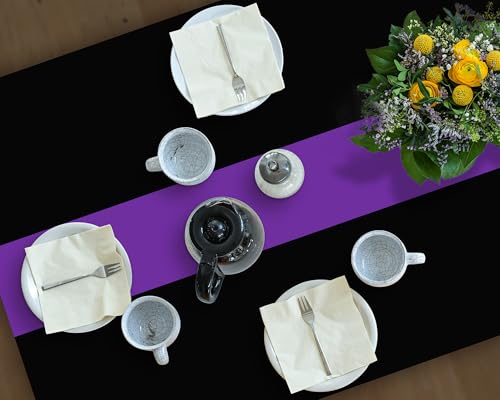 Image of Oudain 6 Pcs Plastic Table Cloths Disposable 54 inch x 108 inch, Black, Purple | Rectangle Table Cover, Waterproof Tablescloths for Back to School Wedding Baby Shower Birthdays Party Decoration