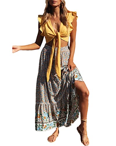 Jupe plissée vintage romantique imprimé floral pour célébrer le style bohème