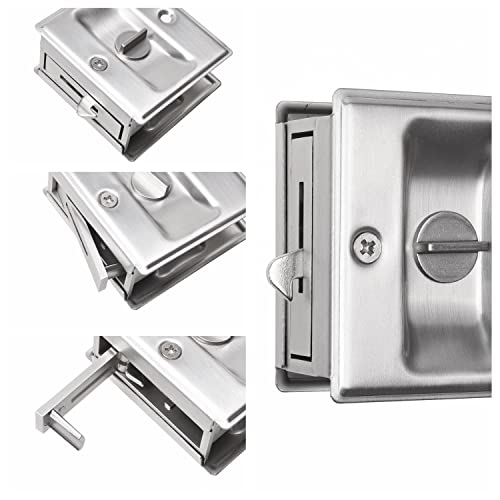 Eco-Fused Pocket Sliding Door Lock - Brushed Nickel Privacy Door Pull with Lock - Reversible - Compatible with Most Doors - Easy Grip - Doors with Thickness 1-3/8” (15.8 mm) - Thumbnail 5