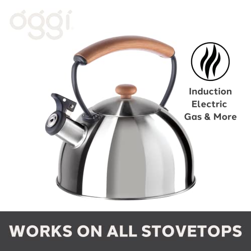 OGGI Tea Kettle for Stove Top - 85oz / 2.5lt, Stainless Steel with Loud Whistle & Stay-Cool Wood Handle, Ideal Hot Water Kettle and Water Boiler - Silver Mirror by Oggi - Used condition - Image 2